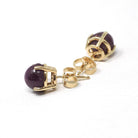 Star Ruby Earrings - Modern 14k Yellow Gold Cabochon Cut Red Purple Natural Gem Pierce Studs - Estate Circa 2000s Era Push Back Fine Jewelry