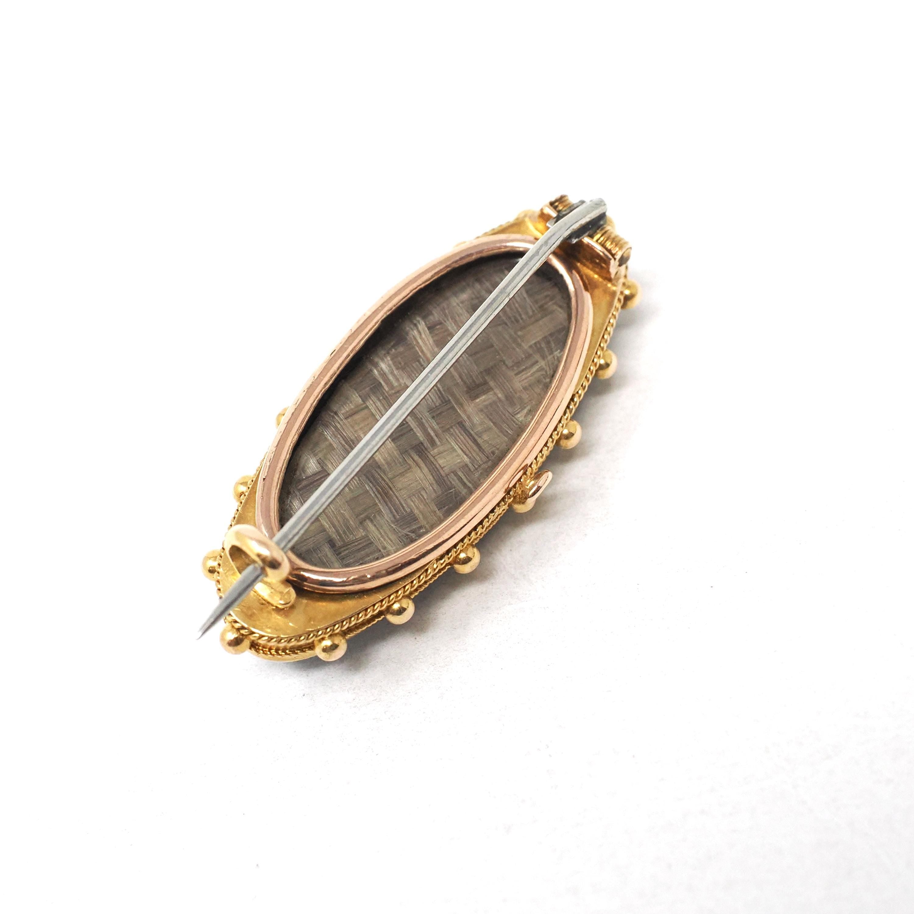 Antique Hair Brooch - Victorian 15CT Yellow Gold Black Onyx & Seed Pearls Star Pin - Circa 1880s Era Braided Fine Lapel Mourning Jewelry