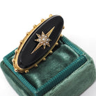 Antique Hair Brooch - Victorian 15CT Yellow Gold Black Onyx & Seed Pearls Star Pin - Circa 1880s Era Braided Fine Lapel Mourning Jewelry