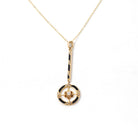 Antique Victorian Lavalier - 10k Yellow Gold Seed Pearl Diamond & Black Enamel Pendant - Circa 1890s Era Necklace Fine Statement Jewelry