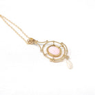 Antique Cameo Lavalier - Edwardian 10k Yellow Gold Carved Pink Shell Baroque Pearls Charm Pendant - Circa 1910s Era Necklace Fine Jewelry
