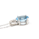 Blue Topaz Pendant - Estate 14k White Gold Oval Faceted 5.17 CT Blue Gem - Modern Circa 2000s Era Diamond Necklace Fine Statement Jewelry