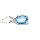 Blue Topaz Pendant - Estate 14k White Gold Oval Faceted 5.17 CT Blue Gem - Modern Circa 2000s Era Diamond Necklace Fine Statement Jewelry