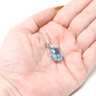 Blue Topaz Pendant - Estate 14k White Gold Oval Faceted 5.17 CT Blue Gem - Modern Circa 2000s Era Diamond Necklace Fine Statement Jewelry