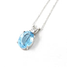 Blue Topaz Pendant - Estate 14k White Gold Oval Faceted 5.17 CT Blue Gem - Modern Circa 2000s Era Diamond Necklace Fine Statement Jewelry