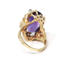 Vintage Amethyst Ring - Modern 14k Yellow Gold Natural Purple 9.78 CT Gem Diamonds - Estate Circa 1980s Size 6 1/4 Leaf Nature Fine Jewelry