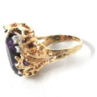 Vintage Amethyst Ring - Modern 14k Yellow Gold Natural Purple 9.78 CT Gem Diamonds - Estate Circa 1980s Size 6 1/4 Leaf Nature Fine Jewelry