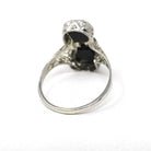 Hourglass Onyx Ring - Art Deco Era 14k White Gold Black Chalcedony Statement Filigree - Antique Circa 1920s Era Size 7 Diamond Fine Jewelry