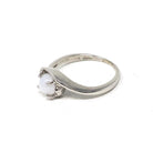 Created Star Sapphire Ring - Vintage 14k White Gold White Cabochon Gem - Retro Circa 1970s Era Size 3 3/4 Bypass Fine Statement 70s Jewelry