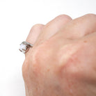 Created Star Sapphire Ring - Vintage 14k White Gold White Cabochon Gem - Retro Circa 1970s Era Size 3 3/4 Bypass Fine Statement 70s Jewelry