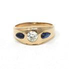 Diamond & Created Sapphire Ring - Mid Century 14k Yellow Gold Natural .57CT Old European Cut Band - Circa 1960s Size 9.5 Fine Bridal Jewelry