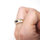 Diamond & Created Sapphire Ring - Mid Century 14k Yellow Gold Natural .57CT Old European Cut Band - Circa 1960s Size 9.5 Fine Bridal Jewelry