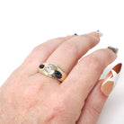 Diamond & Created Sapphire Ring - Mid Century 14k Yellow Gold Natural .57CT Old European Cut Band - Circa 1960s Size 9.5 Fine Bridal Jewelry