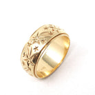 Vintage Shooting Star Band - Retro 14k Yellow Gold 8.5 MM Unisex Celestial Wedding Ring - Circa 1960s Size 8 1/2 Bridal Thumb Fine Jewelry
