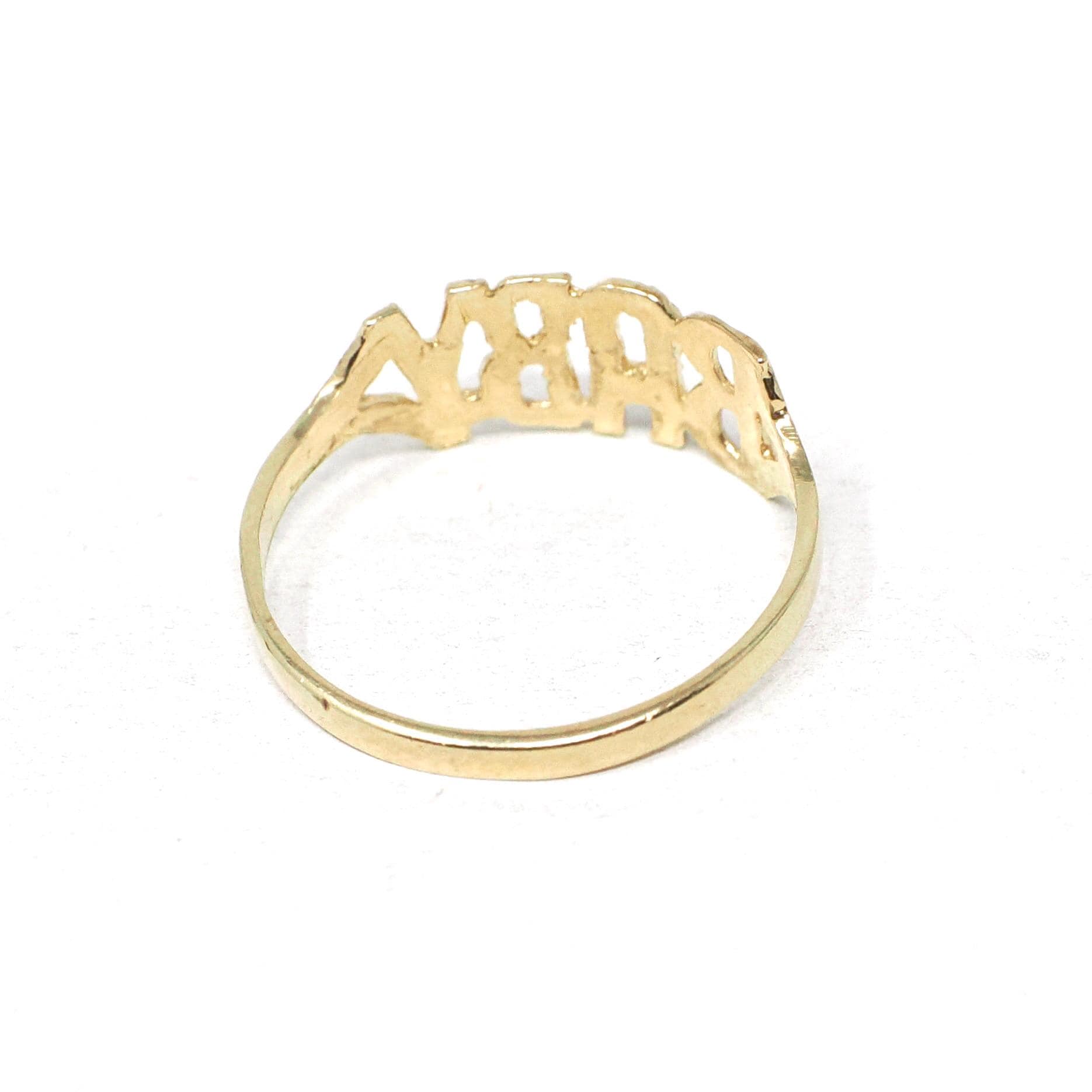Vintage "Baby" Ring - Estate 10k Yellow Gold Textured Child Pet Name Band - Circa 1990s Era Size 3 3/4 Petite Dainty Newborn Fine Jewelry