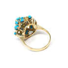 Turquoise Thai Princess Ring - Vintage 18k Yellow Gold Natural Blue Gemstone Flower Halo Size 7 - Retro 1960s 1970s Cluster Fine Jewelry