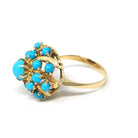 Turquoise Thai Princess Ring - Vintage 18k Yellow Gold Natural Blue Gemstone Flower Halo Size 7 - Retro 1960s 1970s Cluster Fine Jewelry
