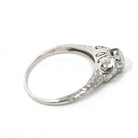 Vintage Engagement Ring - Art Deco Platinum Natural Diamond Wedding - Circa 1930s Era Size 6 1/2 Bridal Wheat Design Fine Statement Jewelry