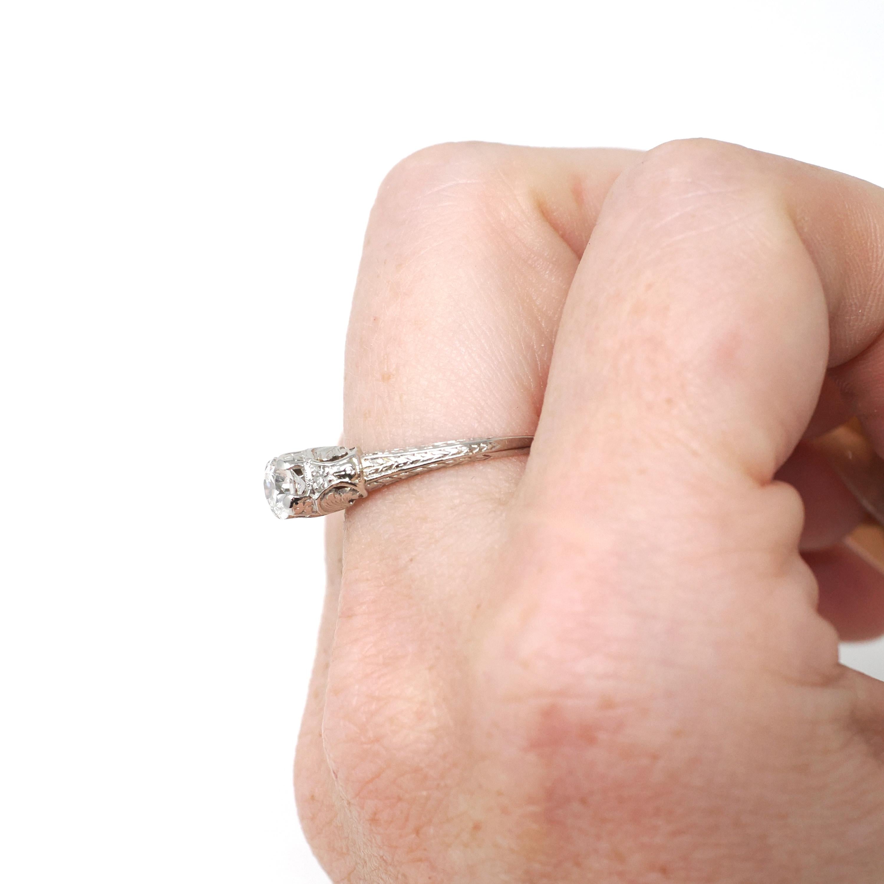Vintage Engagement Ring - Art Deco Platinum Natural Diamond Wedding - Circa 1930s Era Size 6 1/2 Bridal Wheat Design Fine Statement Jewelry