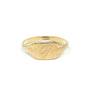 Vintage "R" Signet Ring - Mid Century 10k Yellow Gold Engraved Initial Script Letter - Circa 1940s Era Size 1 Petite Midi Pinky Fine Jewelry