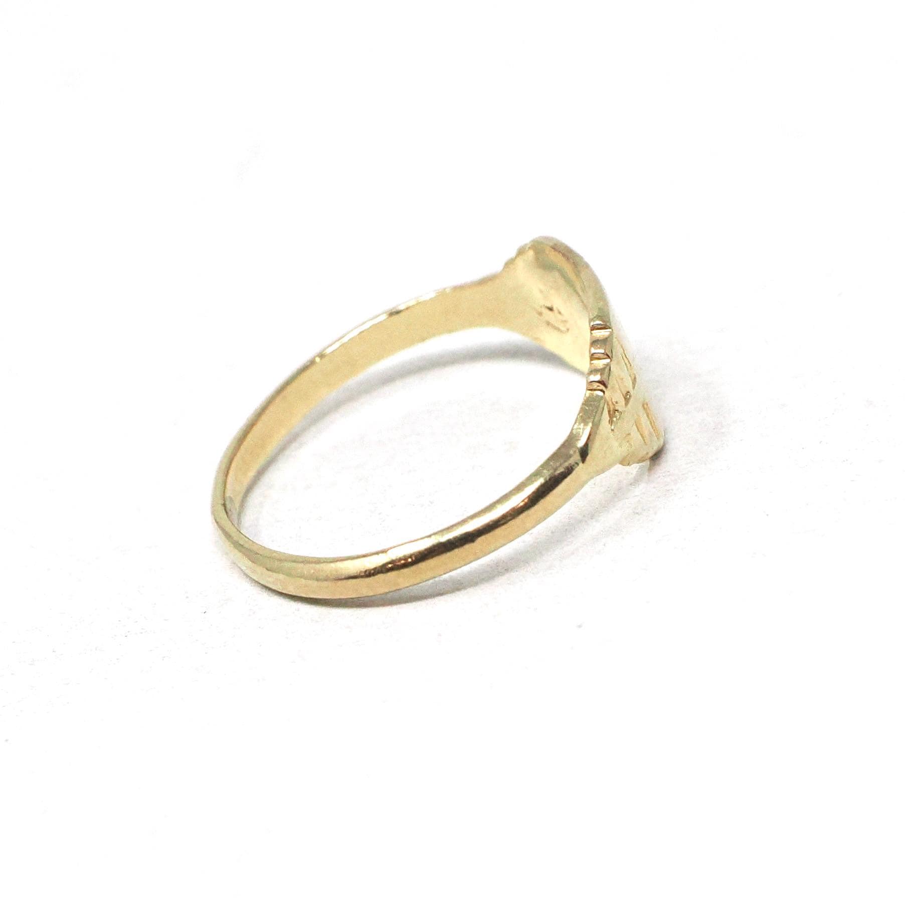 Vintage "R" Signet Ring - Mid Century 10k Yellow Gold Engraved Initial Script Letter - Circa 1940s Era Size 1 Petite Midi Pinky Fine Jewelry