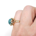 Vintage Jadeite Ring - Retro 10k Yellow Gold Green Blue Oval Cabochon Jade Gemstone - Retro Circa 1960s Era Size 5.25 Fine Solitaire Jewelry