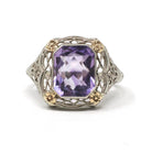 Vintage Amethyst Ring - Art Deco 14k White Gold Filigree French Cut Purple Gem - Circa 1930s Era Size 6 1/4 Floral Two Tone Fine Jewelry