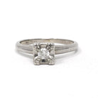 Mid Century Diamond Ring - Vintage 14k White Gold Natural Gemstone Engagement - Circa 1950s Era Size 5 Illusion Solitaire Fine 50s Jewelry