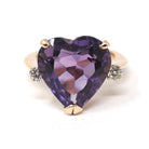 Amethyst Heart Ring - Estate 14k Yellow Gold Purple Gem & .16 CTW Diamonds - Modern Circa 2000s Era Size 5 February Birthstone Fine Jewelry