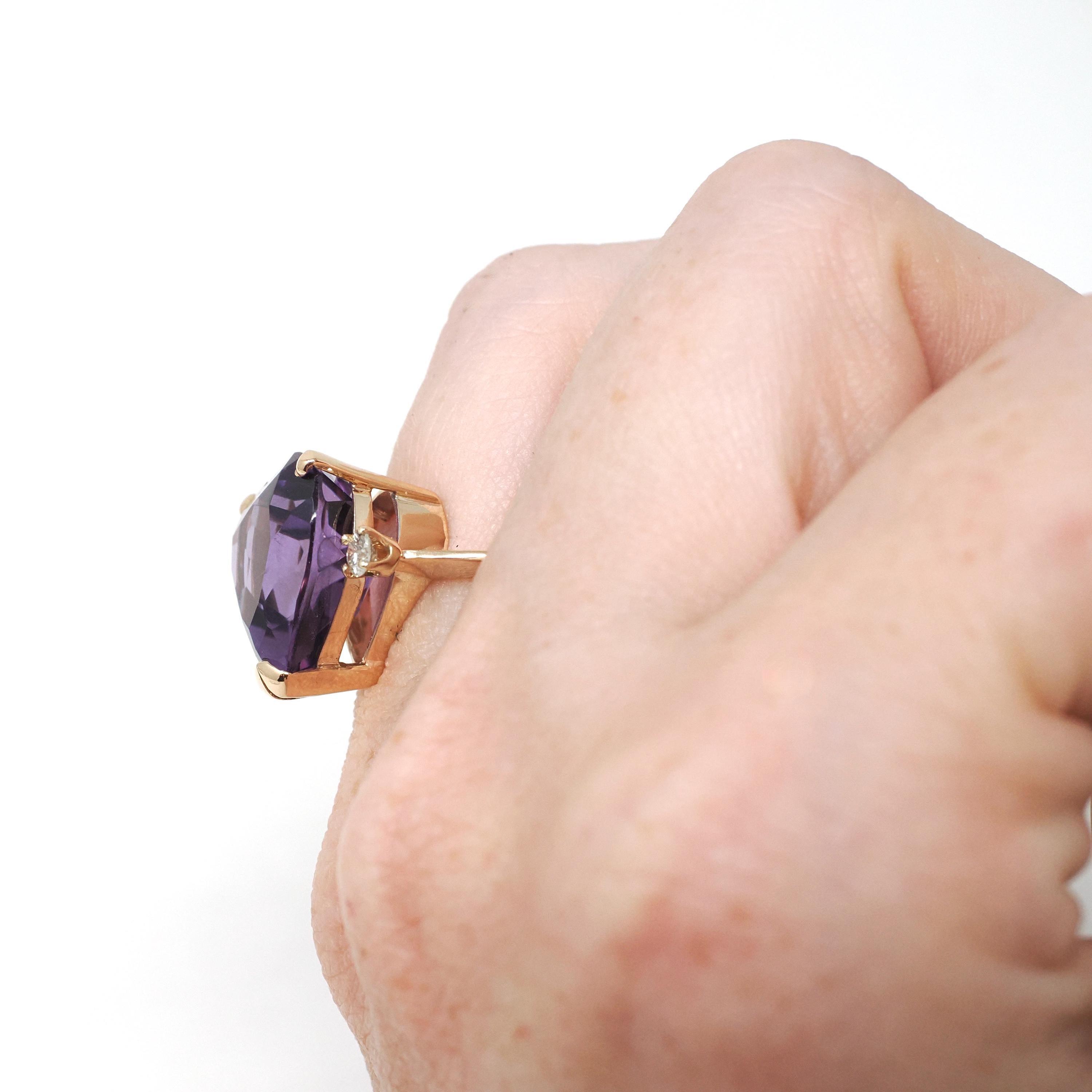 Amethyst Heart Ring - Estate 14k Yellow Gold Purple Gem & .16 CTW Diamonds - Modern Circa 2000s Era Size 5 February Birthstone Fine Jewelry