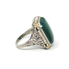 Art Deco Ring - Vintage 14k White Gold Dyed Green Chalcedony & Seed Pearl Halo - Circa 1930s Size 5.75 Two Tone Floral Filigree Fine Jewelry