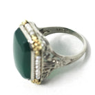 Art Deco Ring - Vintage 14k White Gold Dyed Green Chalcedony & Seed Pearl Halo - Circa 1930s Size 5.75 Two Tone Floral Filigree Fine Jewelry
