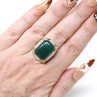 Art Deco Ring - Vintage 14k White Gold Dyed Green Chalcedony & Seed Pearl Halo - Circa 1930s Size 5.75 Two Tone Floral Filigree Fine Jewelry
