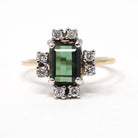 Tourmaline & Diamond Ring - Modern Era 14k Yellow Gold Natural Emerald Cut Green Gem - Estate Size 5 Alternative Engagement Fine Jewelry