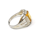 Simulated Yellow Sapphire Ring - Mid Century Sterling Silver Glass Stone Signet - Circa 1940s Era Size 10 1/4 Statement OB Fashion Jewelry