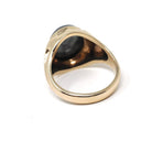 Vintage Hematite Ring - Retro 10k Yellow Gold Intaglio Carved Gray Roman Gem Warrior - Circa 1960s Era Size 10 Unisex Fine Statement Jewelry