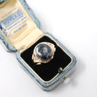 Vintage Hematite Ring - Retro 10k Yellow Gold Intaglio Carved Gray Roman Gem Warrior - Circa 1960s Era Size 10 Unisex Fine Statement Jewelry