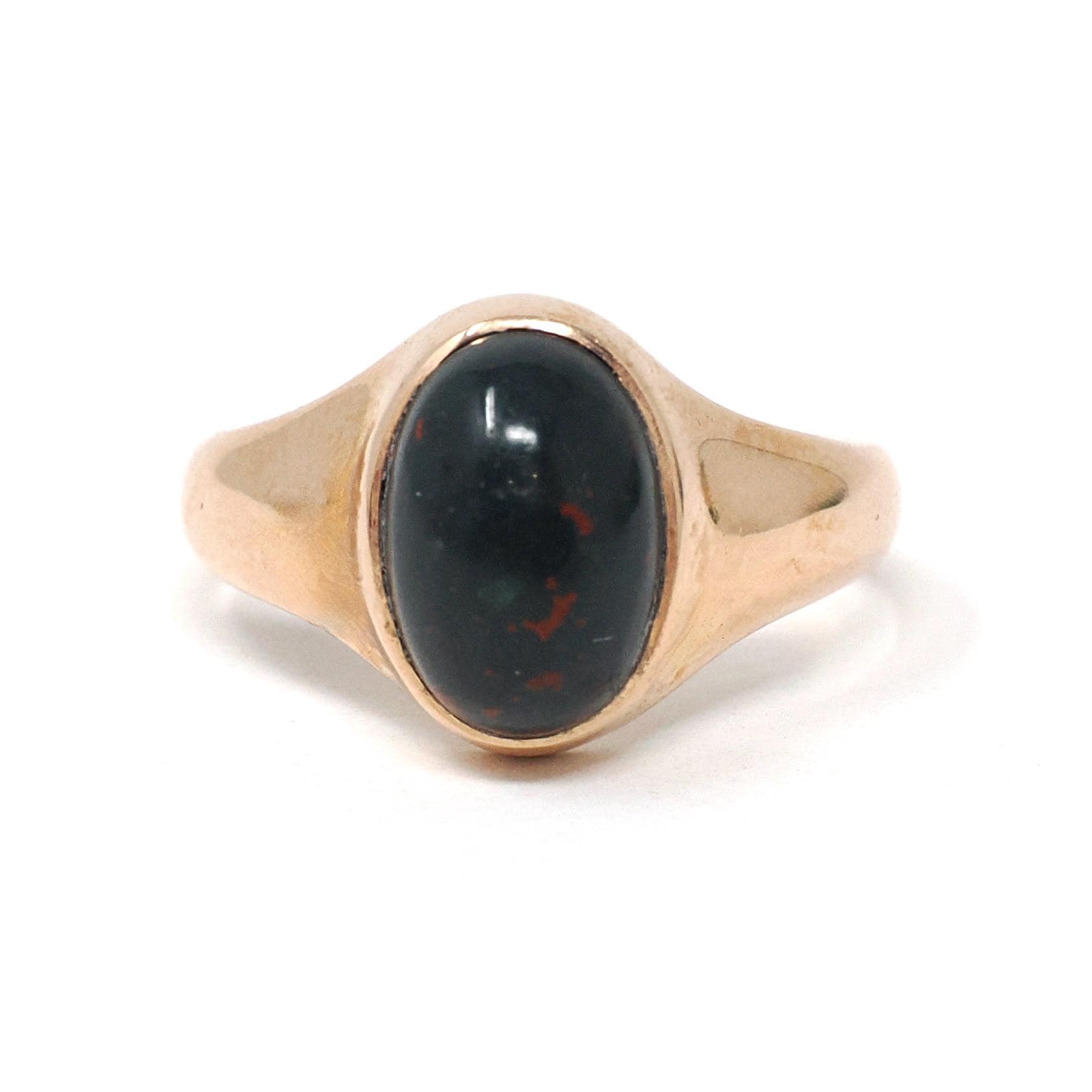 Antique Bloodstone Ring - Edwardian 10k Rose Gold Dark Green Red Oval Cabochon Gem - Dated 1916 Size 5 1/4 Heliotrope Fine Statement Jewelry
