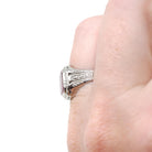 Art Deco Ring - Vintage 10k White Gold Bezel Set Created Red Ruby Gemstone - Circa 1930s Size 5 3/4 July Birthstone Fine Statement Jewelry