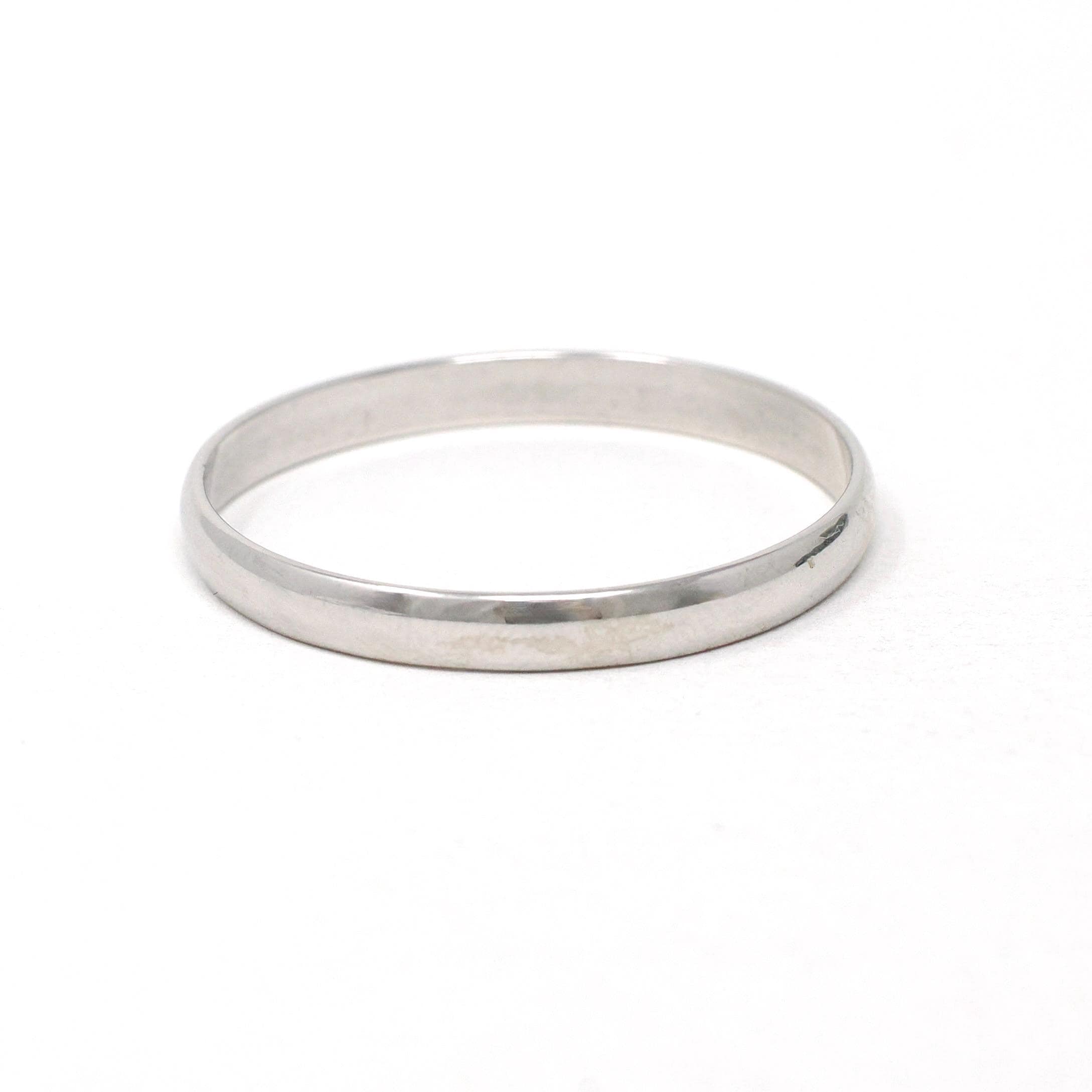 Modern Wedding Band - Estate 10k White Gold 2.8 MM Half Round Bridal Ring - Unisex Size 13 3/4 Plain Stacking Fine Minimalist Unity Jewelry