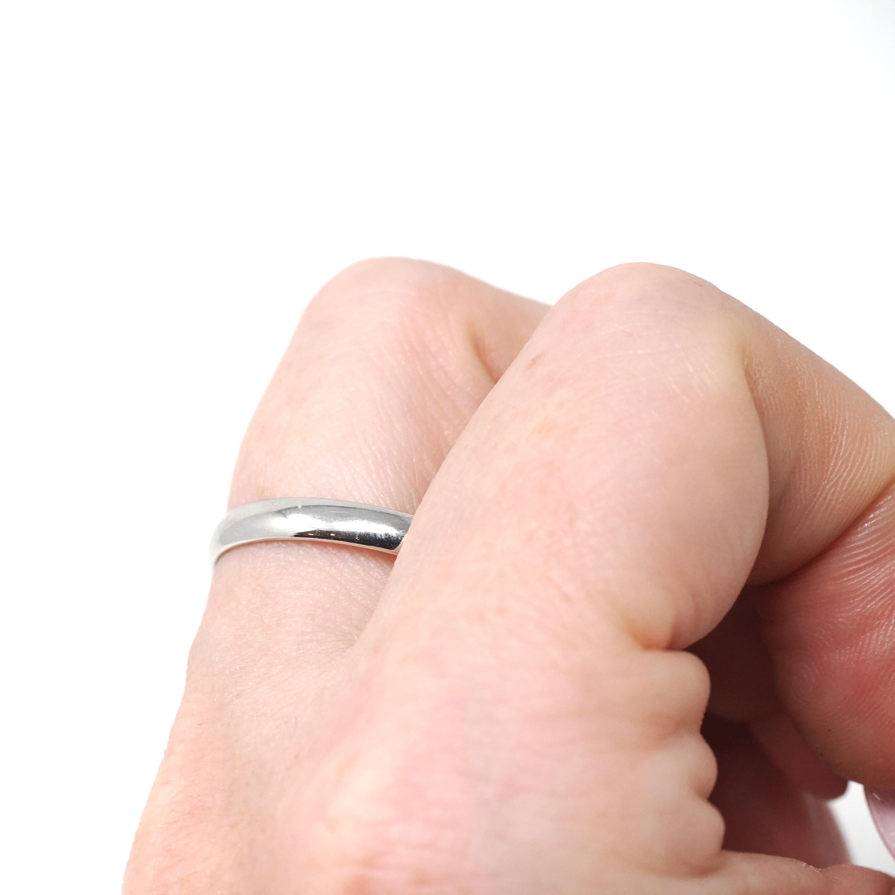 Modern Wedding Band - Estate 10k White Gold 2.8 MM Half Round Bridal Ring - Unisex Size 13 3/4 Plain Stacking Fine Minimalist Unity Jewelry