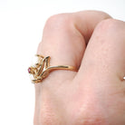 Opal & Ruby Ring - 14k Yellow Gold Natural Cabochon Cut Gemstone Band - Modern Estate Size 5 1/2 October Bypass Style Fine Statement Jewelry