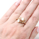Opal & Ruby Ring - 14k Yellow Gold Natural Cabochon Cut Gemstone Band - Modern Estate Size 5 1/2 October Bypass Style Fine Statement Jewelry