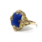 Lapis Lazuli Ring - Vintage 10k Two Tone Gold Dark Blue Cabochon Gemstone - Circa 1940s Era Size 6 1/4 Floral Details Fine Statement Jewelry