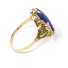 Lapis Lazuli Ring - Vintage 10k Two Tone Gold Dark Blue Cabochon Gemstone - Circa 1940s Era Size 6 1/4 Floral Details Fine Statement Jewelry