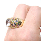 Amethyst Rainbow Ring - Modern 14k Yellow Gold Natural Pale Purple Gem Sapphire & Emerald - Estate Size 9.25 Pave Set Dome Band Fine Jewelry