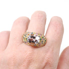 Amethyst Rainbow Ring - Modern 14k Yellow Gold Natural Pale Purple Gem Sapphire & Emerald - Estate Size 9.25 Pave Set Dome Band Fine Jewelry
