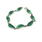 Enamel Leaf Bracelet - Vintage Mid Century Sterling Silver Green Panel Links - Circa 1960s Era Nature Inspired Norway Fine Flora Jewelry