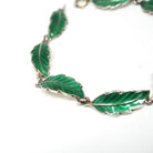 Enamel Leaf Bracelet - Vintage Mid Century Sterling Silver Green Panel Links - Circa 1960s Era Nature Inspired Norway Fine Flora Jewelry