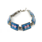Art Deco Bracelet - Vintage Sterling Silver Blue Guilloché Enamel Pink Rose Baby Blue - Circa 1930s Era Panel Fashion Accessory 30s Jewelry